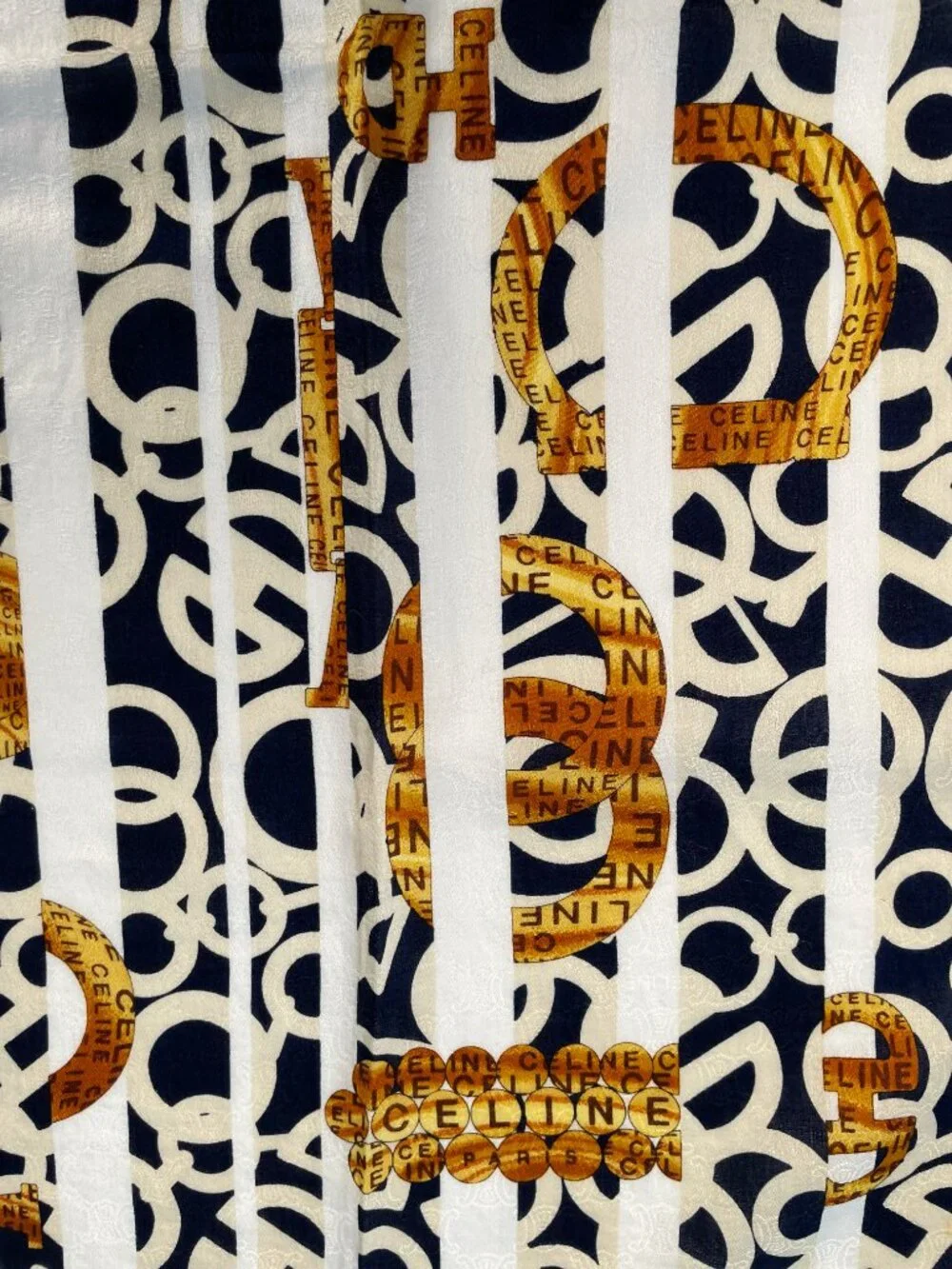 Vintage Celine Paris Monogram Cotton Jacquard Scarf 56 x 56 cm Graphic Logo